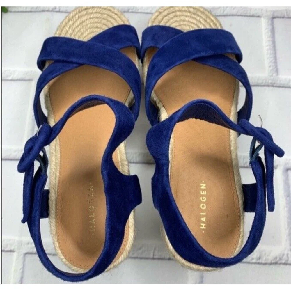 Halogen Emery Platform Espadrille Sandal In Navy Suede Women's Size 9 New